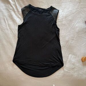 All Saints Black Muscle Tee with Leather Detail
